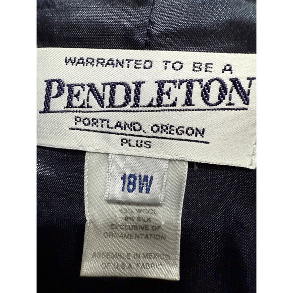 Pendleton Plus Size Blue White Rayon Wool Silk Blazer Coat Jacket Size 18 - Picture 4 of 5